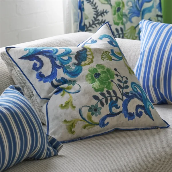 Osier Fabric - Damassé Cobalt by Osier Fabric from Designers Guild Palette Provencale collection - blue botanical linen