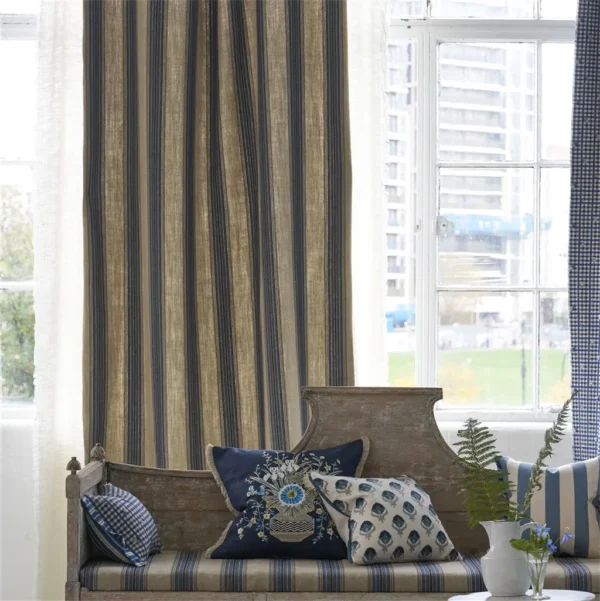 Loire Fabric - Indigo by Loire Fabric from Designers Guild Palette Provencale collection - blue striped linen