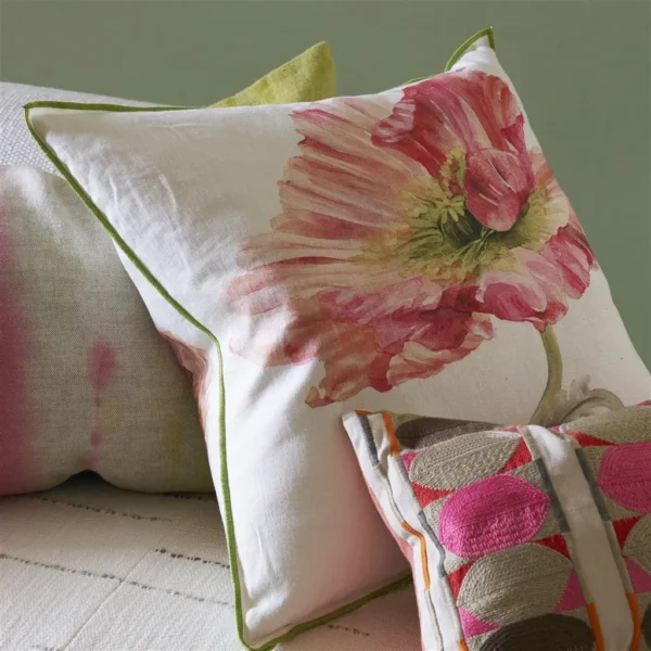 Coquelicot Fabric - Coral by Coquelicot Fabric from Designers Guild Palette Provencale collection - red botanical linen