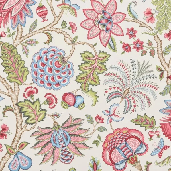 Tree of Life Fabric - Carmine by Tree of Life Fabric from iLiv Tree of Life collection - pink botanical printed