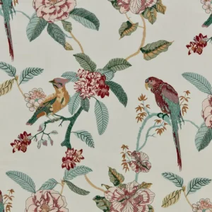 Birds of Paradise Fabric from iLiv Tree of Life collection - red animal embroideried