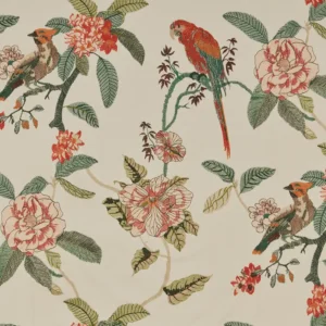 Birds of Paradise Fabric from iLiv Tree of Life collection - red animal embroideried
