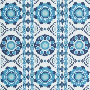 Indra Fabric from iLiv Tree of Life collection - blue geometric embroideried