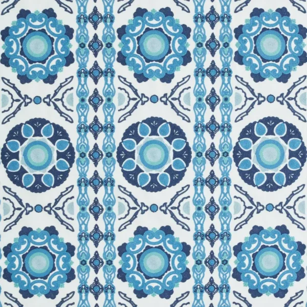 Indra Fabric from iLiv Tree of Life collection - blue geometric embroideried