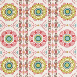 Indra Fabric from iLiv Tree of Life collection - pink geometric embroideried