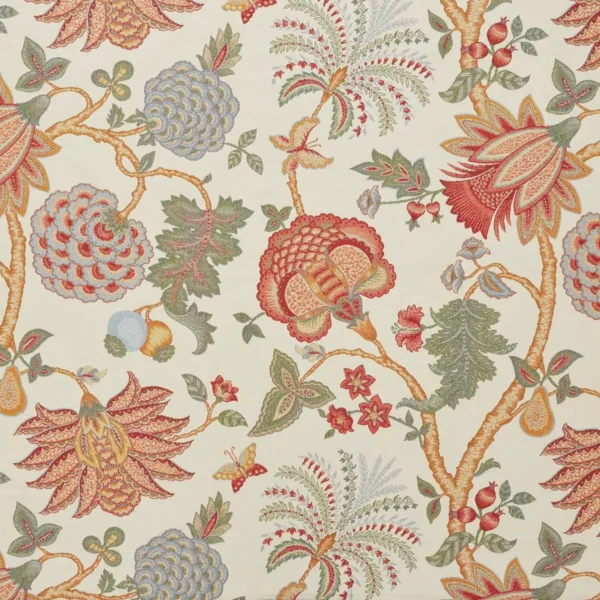 Casimir Fabric - Coral by Casimir Fabric from iLiv Tree of Life collection - red botanical woven