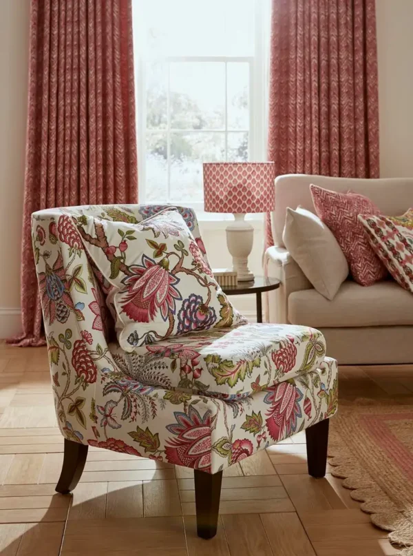 Palampore Fabric - Carmine by Palampore Fabric from iLiv Tree of Life collection - pink botanical embroideried