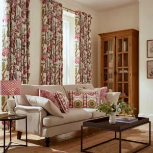 Palampore Fabric from iLiv Tree of Life collection - pink botanical embroideried