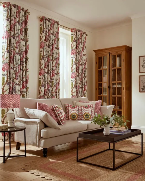 Palampore Fabric - Carmine by Palampore Fabric from iLiv Tree of Life collection - pink botanical embroideried