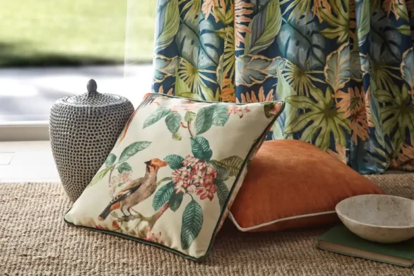 Birds of Paradise Fabric - Tapestry by Birds of Paradise Fabric from iLiv Tree of Life collection - red animal embroideried