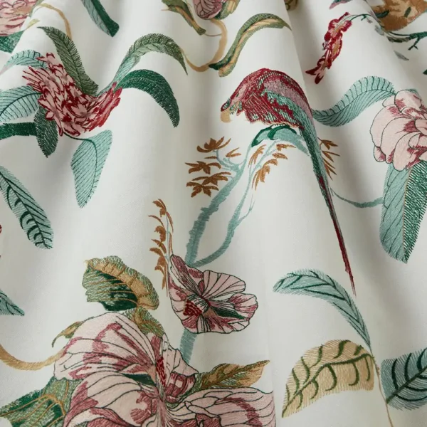 Birds of Paradise Fabric - Damson by Birds of Paradise Fabric from iLiv Tree of Life collection - red animal embroideried
