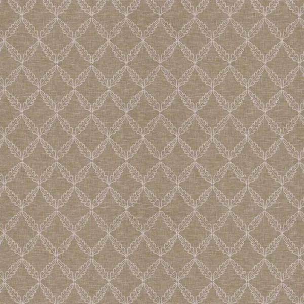 Edie Fabric - Linen by Edie Fabric from Ashley Wilde Henrietta collection - brown geometric embroideried