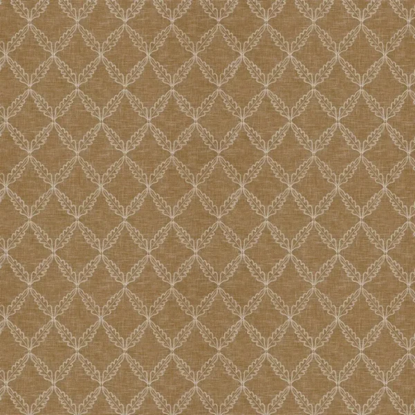 Edie Fabric - Ochre by Edie Fabric from Ashley Wilde Henrietta collection - brown geometric embroideried