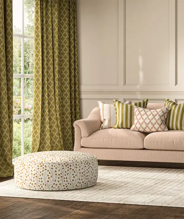 Clover Fabric - Navy by Pippa Fabric from Ashley Wilde Henrietta collection - orange striped woven