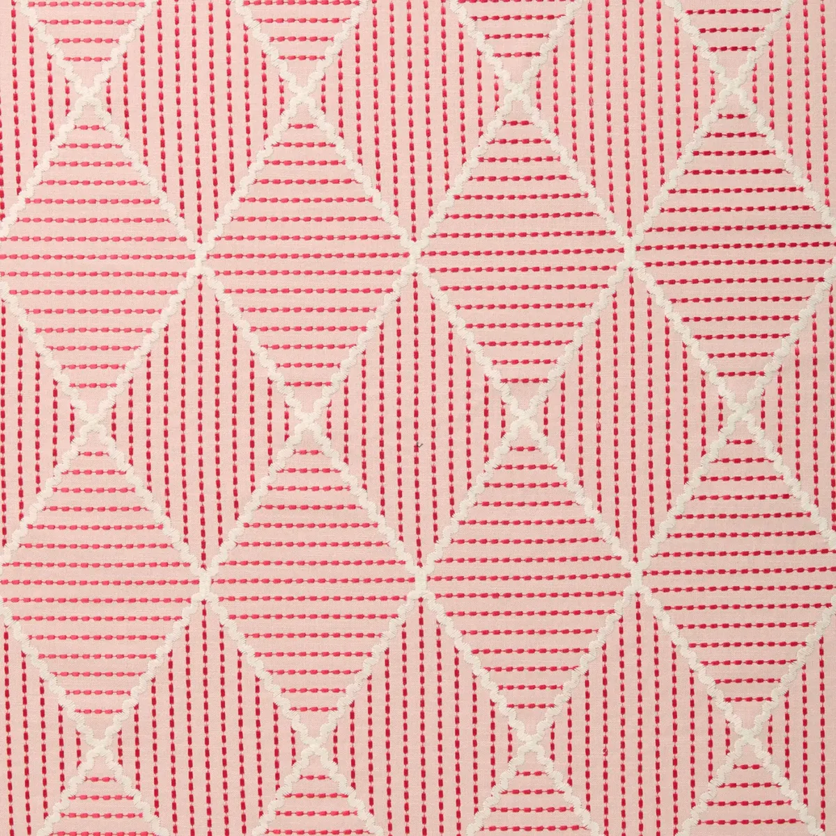 Oberon Fabric - Strawberry by Oberon Fabric from Linwood Fabrics Titania collection - red geometric embroideried
