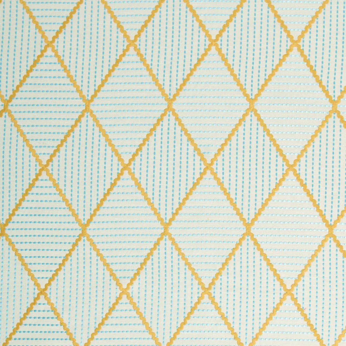 Oberon Fabric - Beach by Oberon Fabric from Linwood Fabrics Titania collection - blue geometric embroideried
