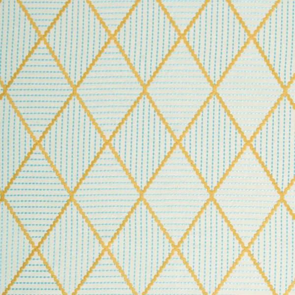 Oberon Fabric - Beach by Oberon Fabric from Linwood Fabrics Titania collection - blue geometric embroideried