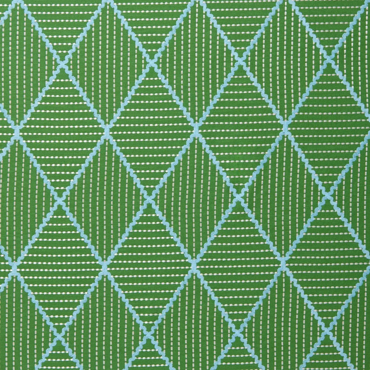 Oberon Fabric - Glade by Oberon Fabric from Linwood Fabrics Titania collection - green geometric embroideried