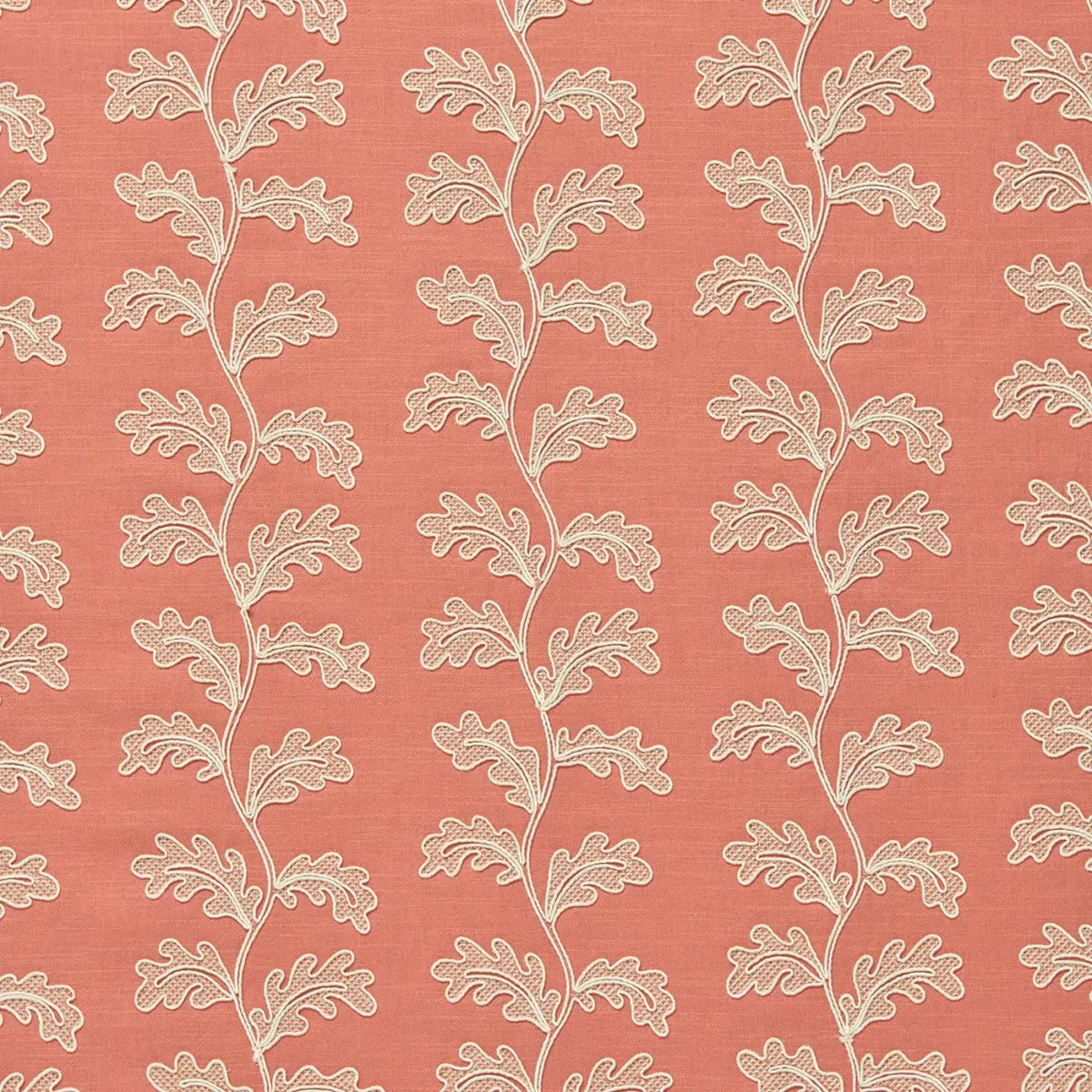 Helena Fabric - Soft Coral by Helena Fabric from Linwood Fabrics Titania collection - red botanical embroideried