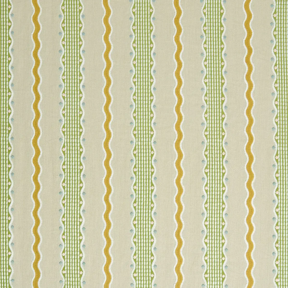 Hermia Fabric - Field by Hermia Fabric from Linwood Fabrics Titania collection - green striped embroideried