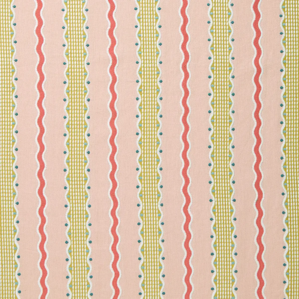 Hermia Fabric - Peony by Hermia Fabric from Linwood Fabrics Titania collection - pink striped embroideried