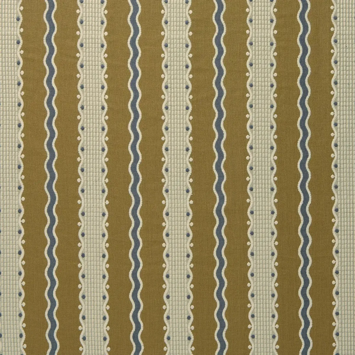 Hermia Fabric - Honey by Hermia Fabric from Linwood Fabrics Titania collection - brown striped embroideried