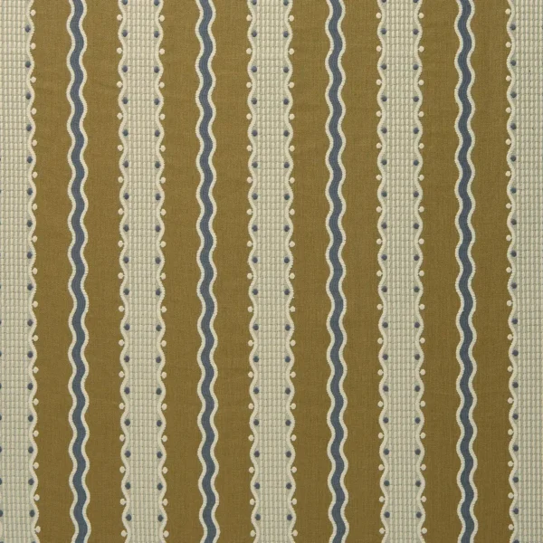 Hermia Fabric - Honey by Hermia Fabric from Linwood Fabrics Titania collection - brown striped embroideried