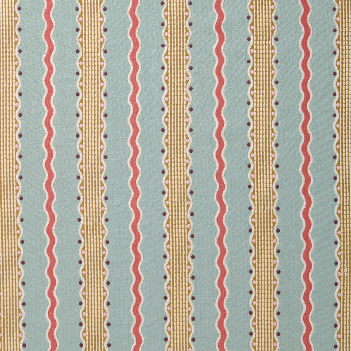 Hermia Fabric - Sunset by Hermia Fabric from Linwood Fabrics Titania collection - blue striped embroideried