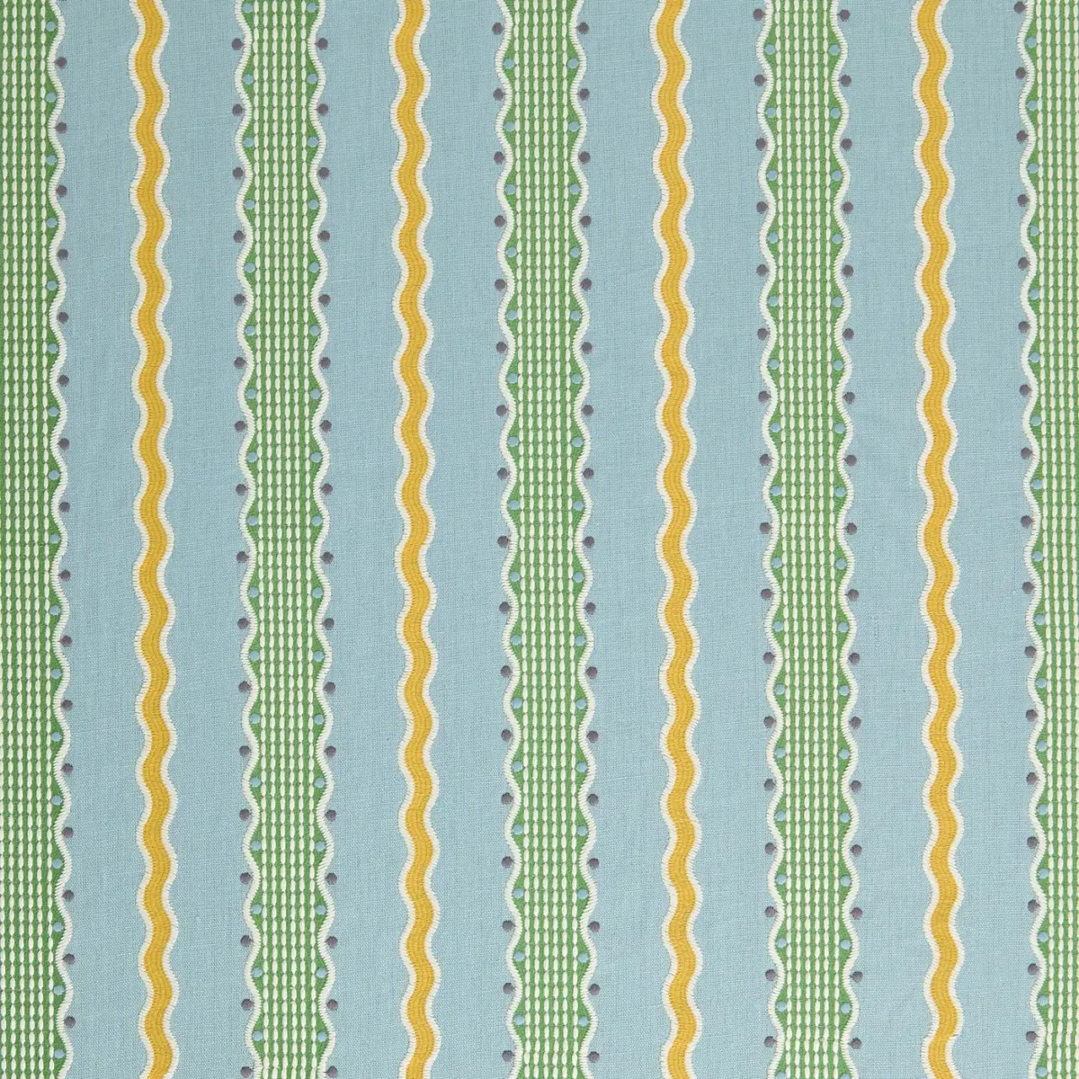 Hermia Fabric - Springtime by Hermia Fabric from Linwood Fabrics Titania collection - blue striped embroideried