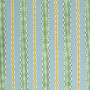 Hermia Fabric from Linwood Fabrics Titania collection - blue striped embroideried