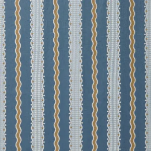 Hermia Fabric from Linwood Fabrics Titania collection - blue striped embroideried