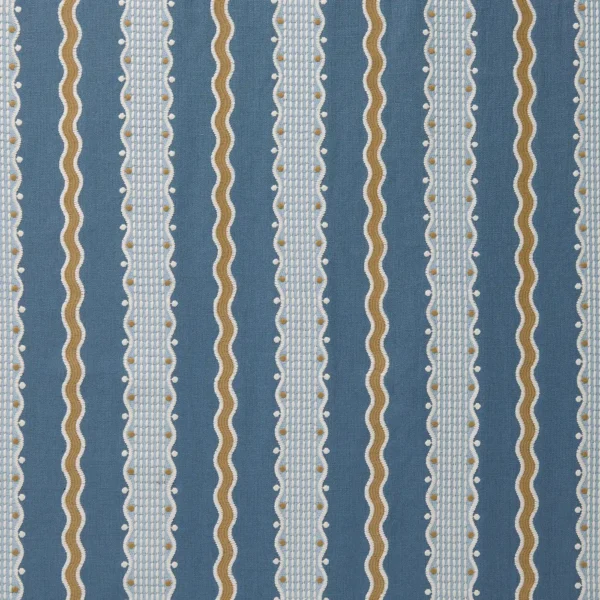 Hermia Fabric from Linwood Fabrics Titania collection - blue striped embroideried