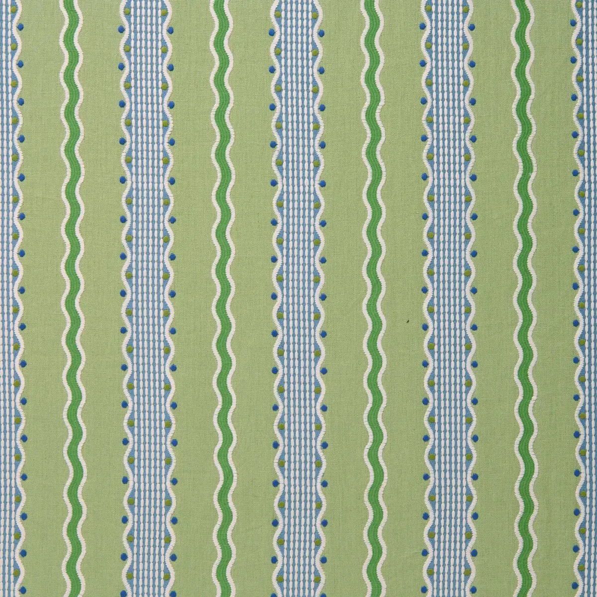 Hermia Fabric - Brook by Hermia Fabric from Linwood Fabrics Titania collection - green striped embroideried