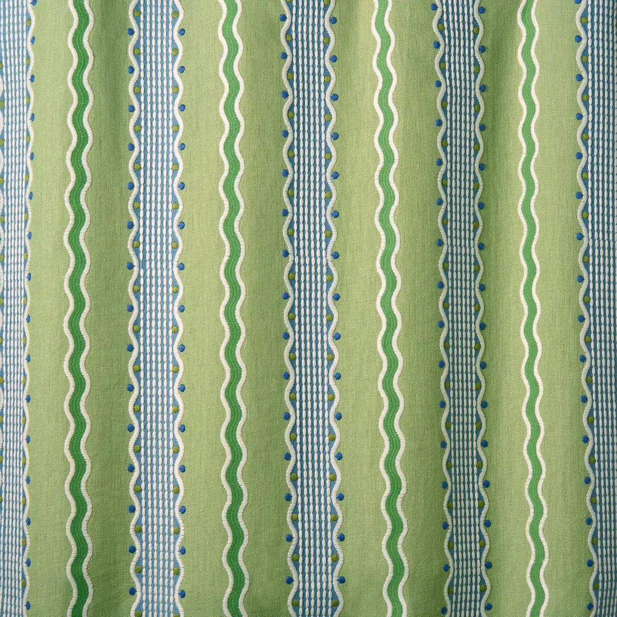 Hermia Fabric - Brook by Hermia Fabric from Linwood Fabrics Titania collection - green striped embroideried