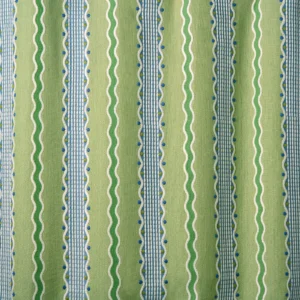 Hermia Fabric from Linwood Fabrics Titania collection - green striped embroideried