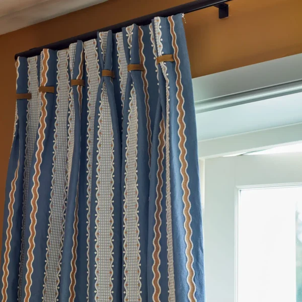 Hermia Fabric from Linwood Fabrics Titania collection - blue striped embroideried
