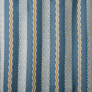 Hermia Fabric from Linwood Fabrics Titania collection - blue striped embroideried