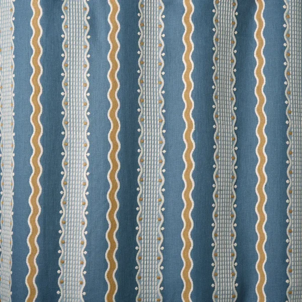 Hermia Fabric from Linwood Fabrics Titania collection - blue striped embroideried