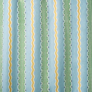 Hermia Fabric from Linwood Fabrics Titania collection - blue striped embroideried