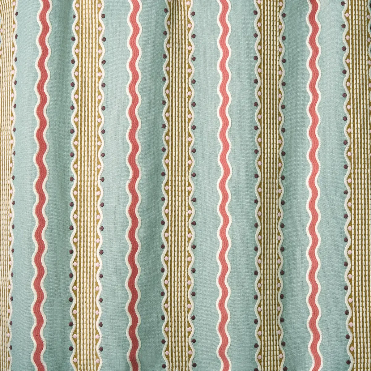 Hermia Fabric - Sunset by Hermia Fabric from Linwood Fabrics Titania collection - blue striped embroideried