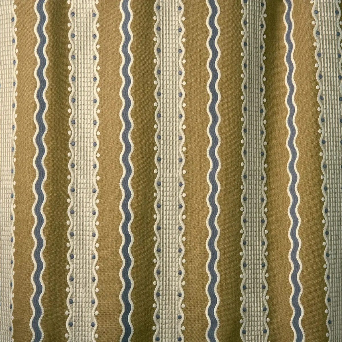 Hermia Fabric - Honey by Hermia Fabric from Linwood Fabrics Titania collection - brown striped embroideried