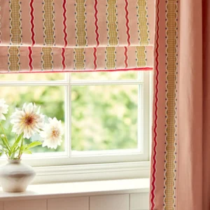 Hermia Fabric from Linwood Fabrics Titania collection - pink striped embroideried