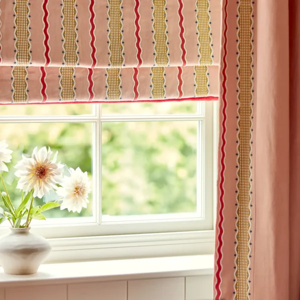 Hermia Fabric from Linwood Fabrics Titania collection - pink striped embroideried