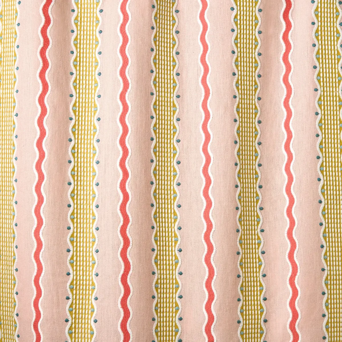 Hermia Fabric - Peony by Hermia Fabric from Linwood Fabrics Titania collection - pink striped embroideried