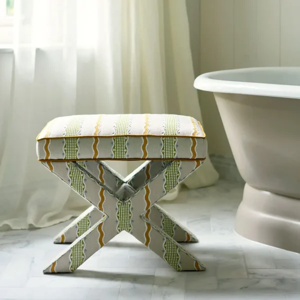 Hermia Fabric from Linwood Fabrics Titania collection - green striped embroideried