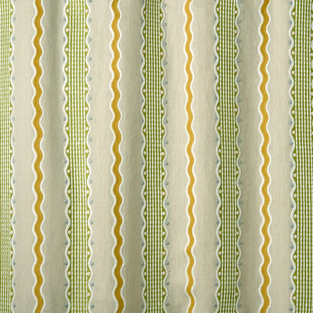 Hermia Fabric - Field by Hermia Fabric from Linwood Fabrics Titania collection - green striped embroideried