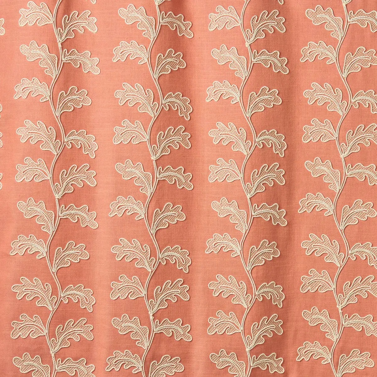 Helena Fabric - Soft Coral by Helena Fabric from Linwood Fabrics Titania collection - red botanical embroideried