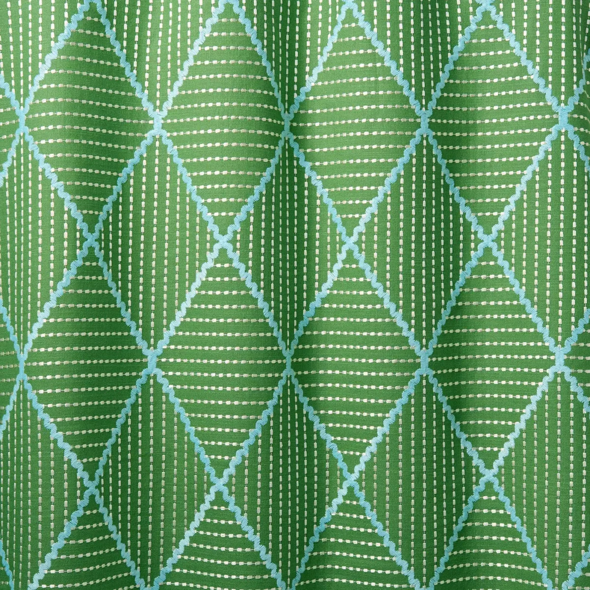 Oberon Fabric - Glade by Oberon Fabric from Linwood Fabrics Titania collection - green geometric embroideried