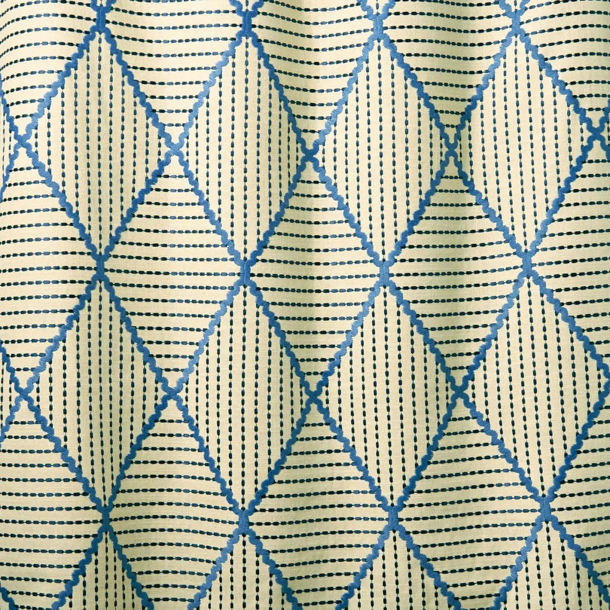 Oberon Fabric - Lake by Oberon Fabric from Linwood Fabrics Titania collection - yellow geometric embroideried