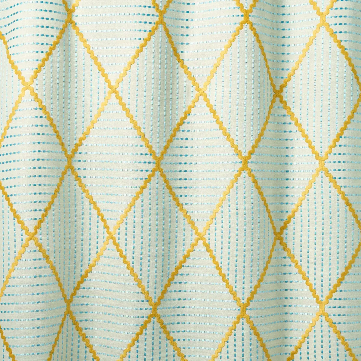 Oberon Fabric - Beach by Oberon Fabric from Linwood Fabrics Titania collection - blue geometric embroideried